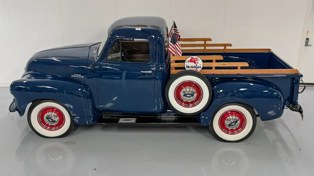 1954 Chevrolet 3100 pickup truck Mariner Blue 235 Red wheels restored